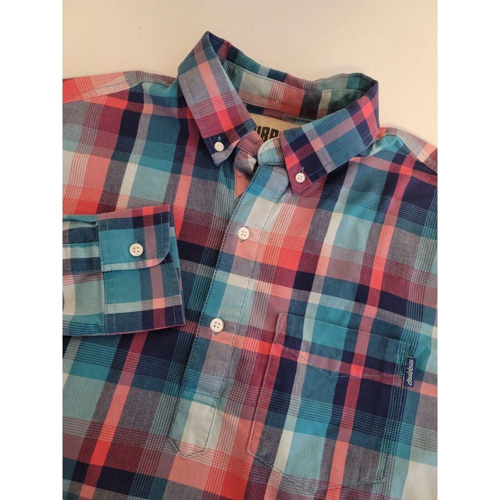Chubbies Shirt Men's M‎ Multi Plaid Polo In Tents Relaxation L/S